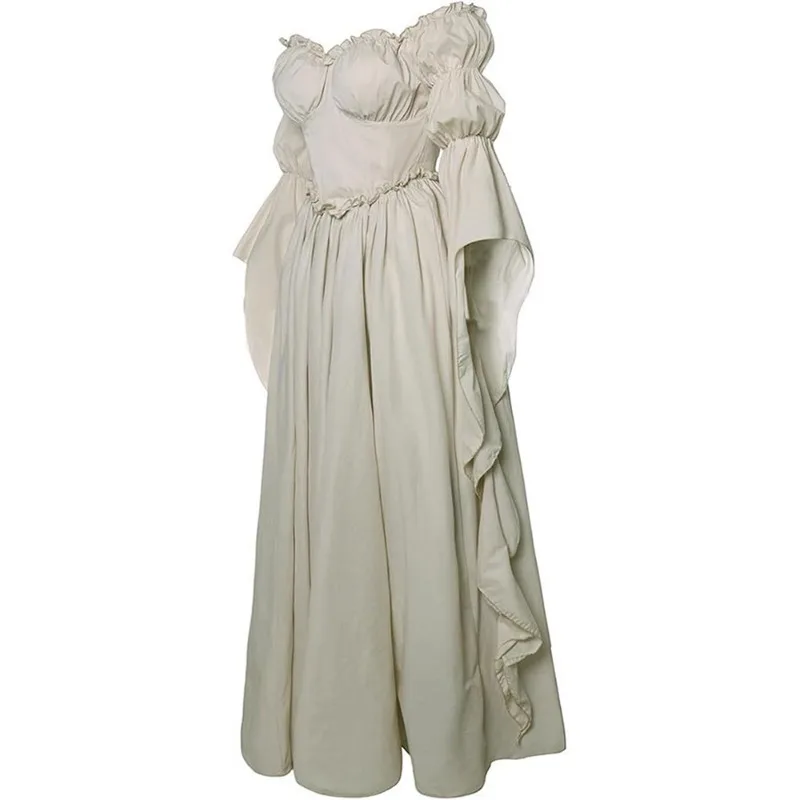 Women's Renaissance Gothic Court Off Shoulder Maxi Dress Vintage Ruffle Hem Medieval Victorian Stage Performance Costume Gown - view 2