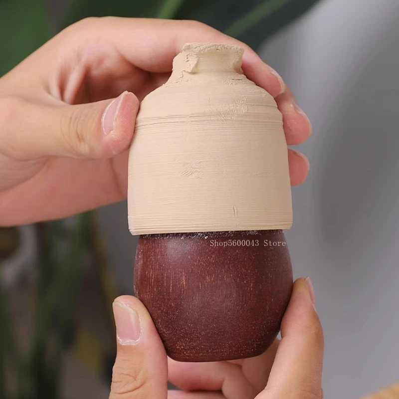 Töpferei-Teekanne aus lila Ton, rundes Mundstück, eiförmiges Werkzeug, Holzei, DIY-Herstellung, Keramik-Teekanne, rundes Mundstück, Hilfswerkzeug – Detail 5