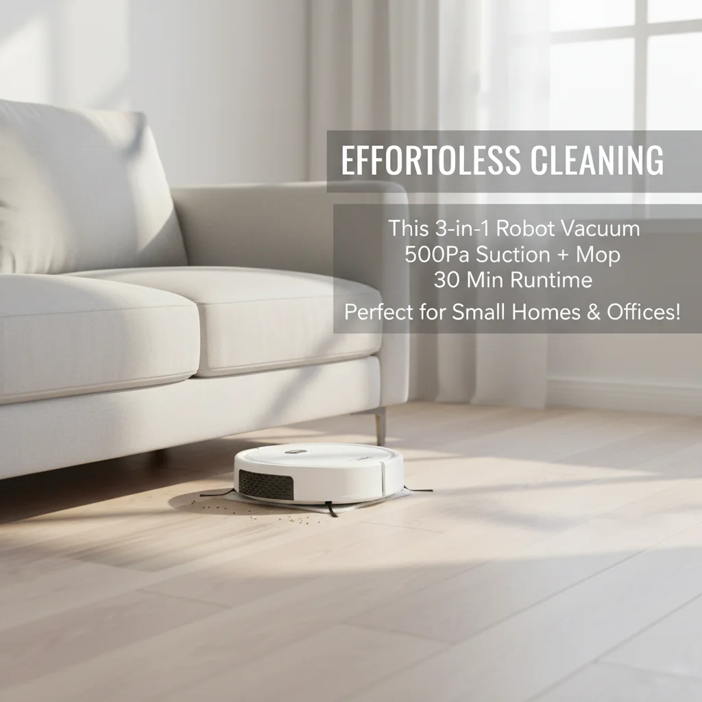3-in-1 Robot Vacuum Cleaner, 500Pa Suction Sweeping Mopping Robot with 30 Min Runtime, for Hard Floors Carpets EU