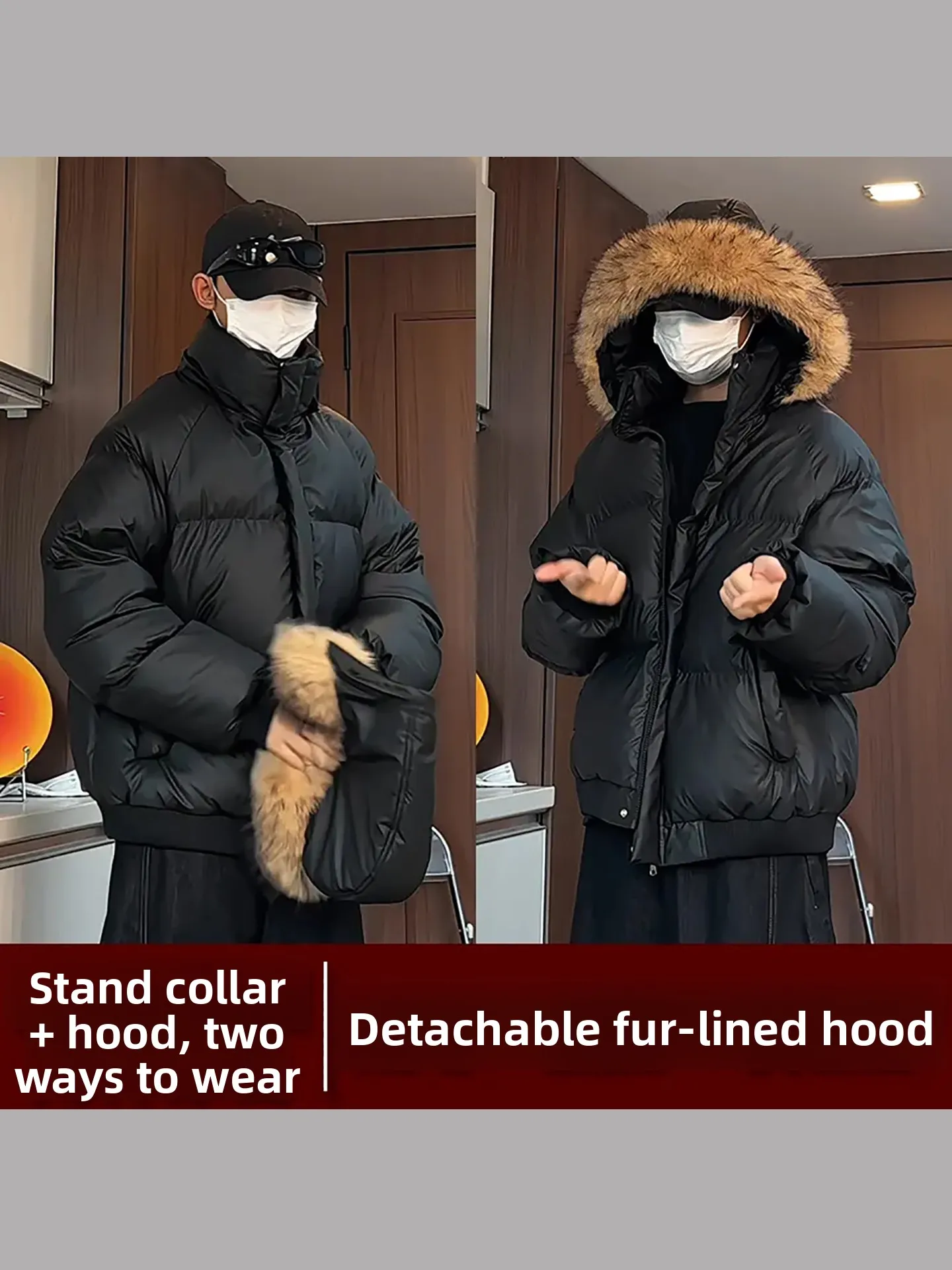 Cleanfit Thiened ort بولي Leather جلد أسفل Jaet للإزالة الفراء طوق انفصال الشتاء الأزواج القطن معطف دافئ Ci عادية #1