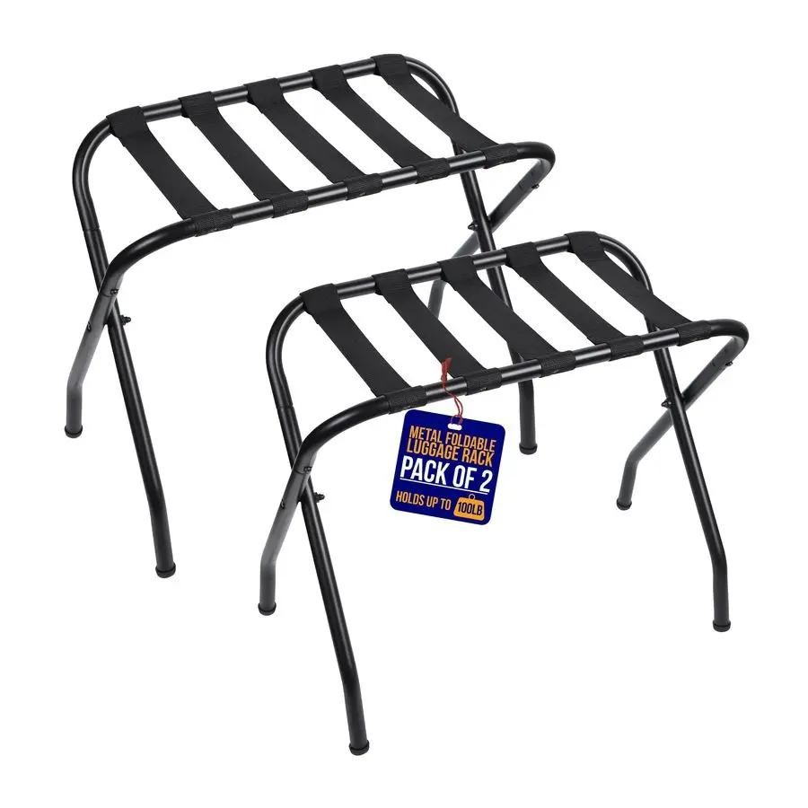 

Metal Luggage Rack Pack of 2 Foldable, Easy Assembly, Space Saving, and Stylish Steel Frame Guest Suitcase Stands with Nylon St