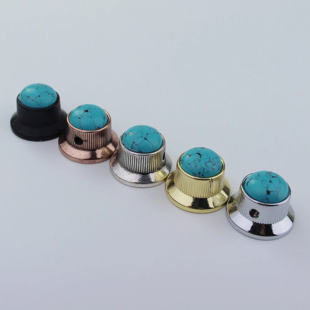 Guyker Potentiometer Knob Electric Guitar Bass Metal Control Volume Knob Hat Type Blue Turquoise Surface