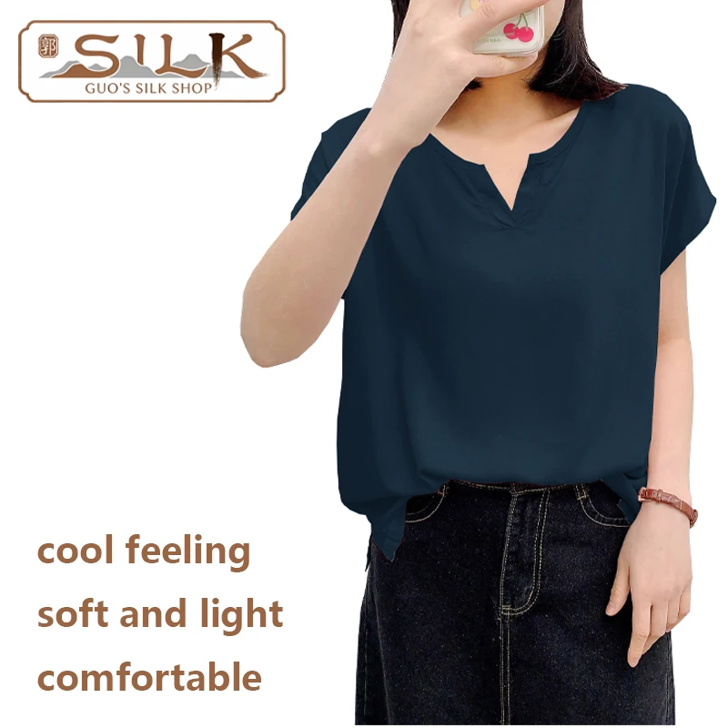 

Cotton Silk Ladies Short-Sleeved T-Shirt Summer Casual Top Homewear Sleeping Dress Cool and Comfortable Sweat-Absorbing
