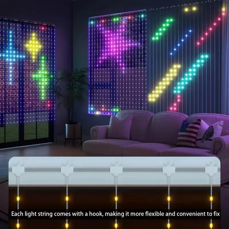 LED Curtain Lights App Control DIY Patterns Music Sync USB Powered Fairy Ambient Lights Indoor Outdoor Party Window Decoration