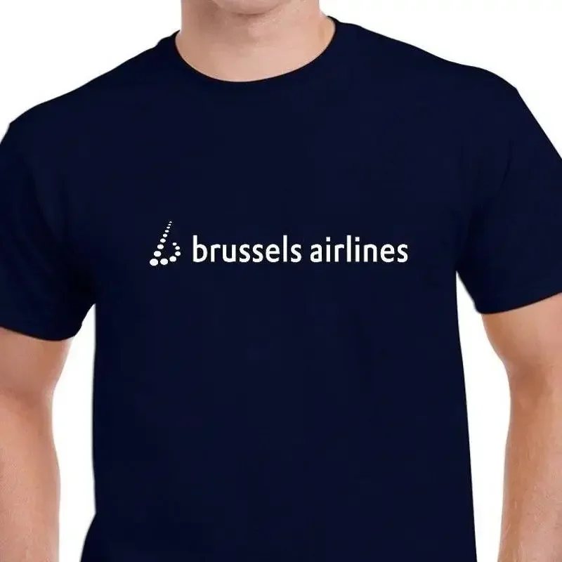 Brussels Airlines White Logo Belgium Aviation Cool Geek Navy Blue Cotton T Shirt