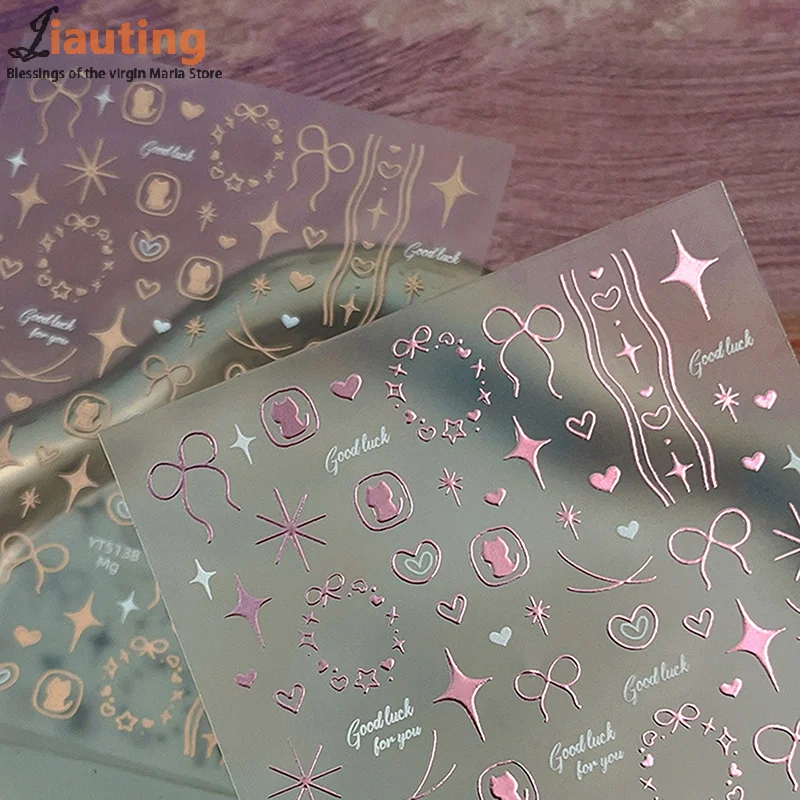 1 แผ่นโบว์สติกเกอร์เล็บน่ารักหวานหัวใจสุนัขกาวในตัวสติ๊กเกอร์เล็บ DIY แต่งเล็บสำหรับผู้หญิงหญิง