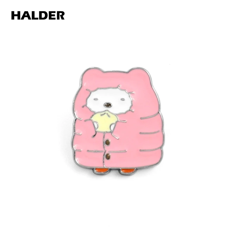 HALDER Cartoon Sumikko Gurashi Enamel Pins Corner Creature Badges White Bear Lizard Cat Pig Cucumber Brooch Gifts For Jewelry