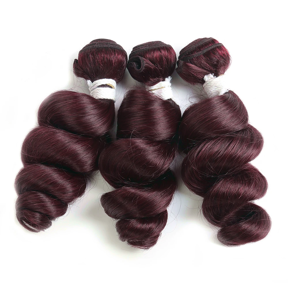 Pacotes brasileiros do cabelo humano da onda solta, extensões do cabelo do Remy, Weave colorido vermelho escuro, 99J, 1 Pc, 3 Pcs, 4Pcs