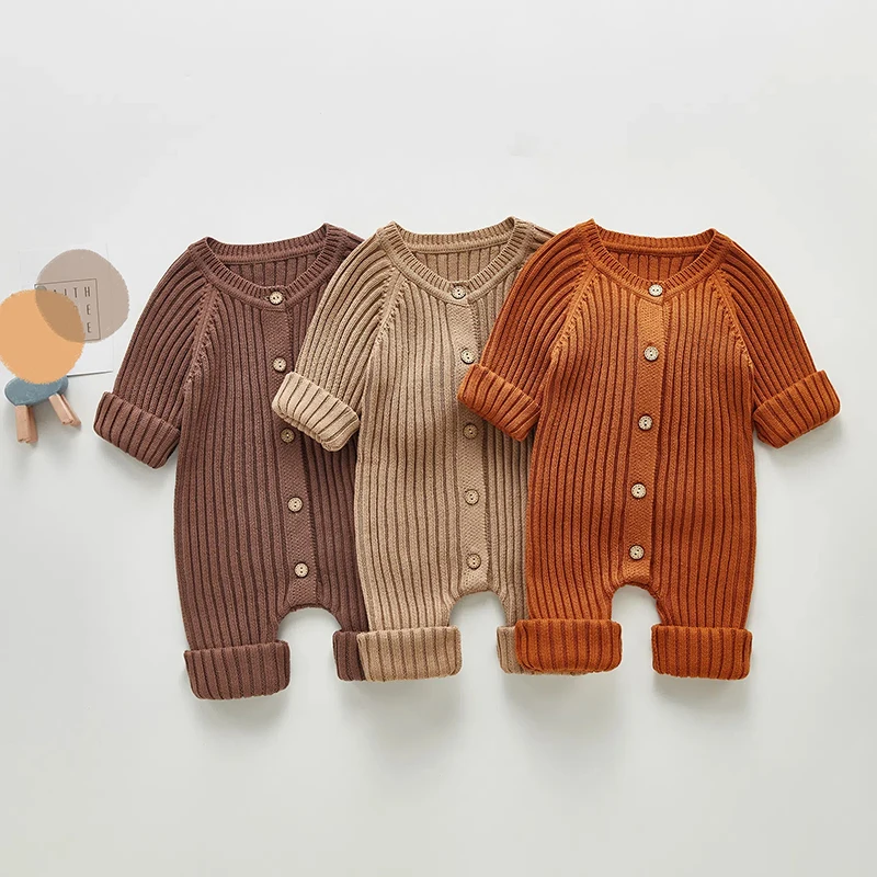 MILANCEL New Autumn Baby Clothing 0-3Y Boys Simple Solid Knit Romper Infant Sweater Girls Jumpsuit Toddler Outwear