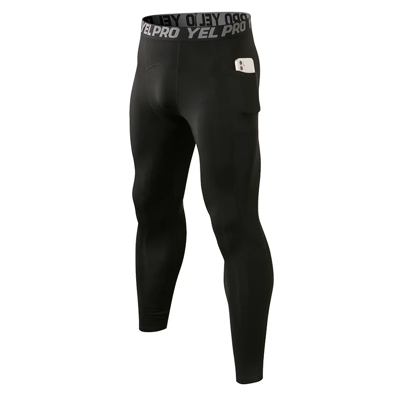 Men's Autumn And Winter Fitness Pants Fleece-lined Bottoming Training Pants Pocket PRO Tight Stretch Running Sports Pants