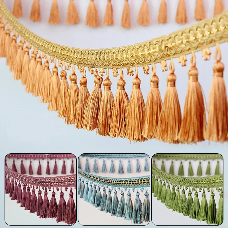 Cortina de 2M para sofá, cinta encaje, adorno flecos y borlas, cuentas DIY, accesorios decoración cortinas costur
