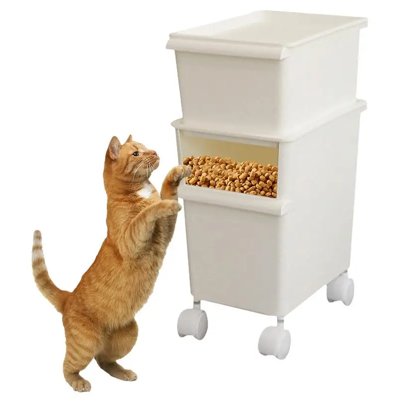 Pet Food Storage Container Dry Pet Food Bin With Sealing Lid Stackable Cat Dry Food Storage Box With Wheels For Cat Food supply