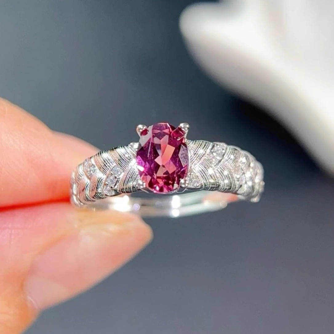 

Genuine Pyrope Garnet 925 Silver Ring 0.7ct 5x7mm Natural Garnet Ring with Certificate Gold Plated Silver Fine Crystal Jewelry