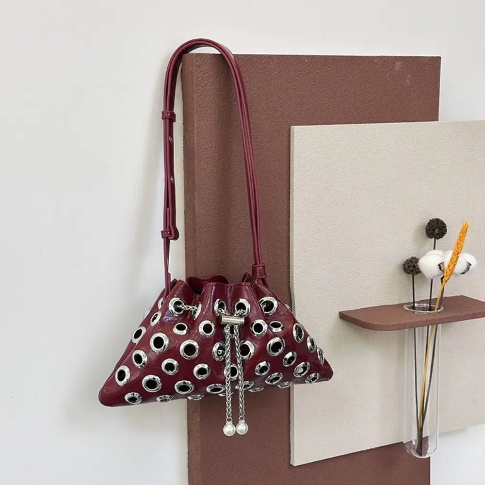 

Trendy Metal Stud Rivet Shoulder Bag Spicy Girl Hollow Y2k Underarm Bag Chain Handbag Drawstring Crossbody Bag Girl