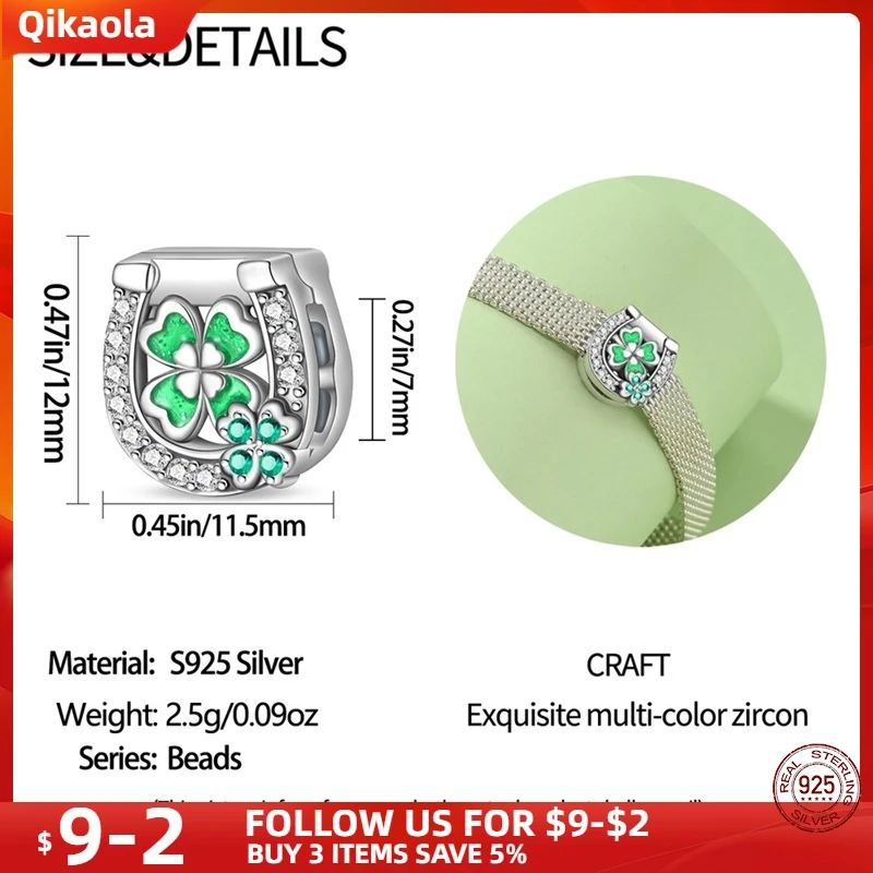 Original S925 Sterling Silver Flat Bead Series-Lucky Clover Beads Fit pand 3mm Bracelet DIY Charm For Women Jewelry Fashion Gift