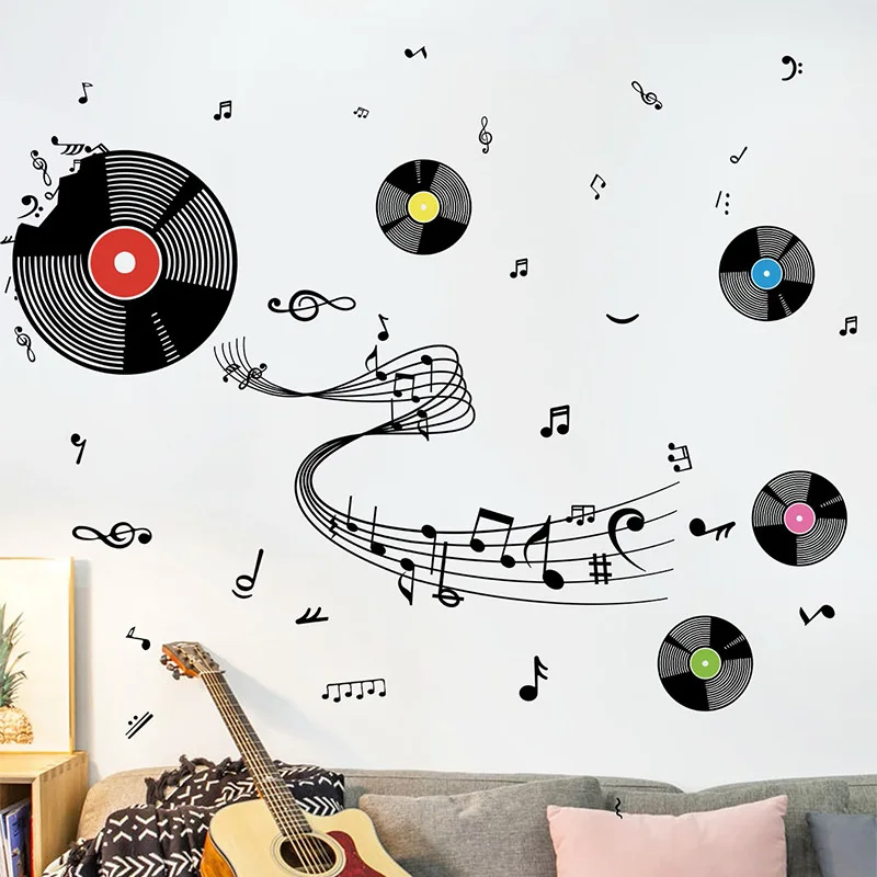 Creative Record Musical Note Wall Stickers Living Room Sofa Background Decoration Mural Bedroom Home Decor Self Adhesive Decals - Image 5