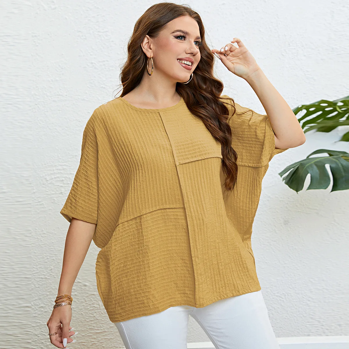 Camiseta de cuello redondo a cuadros para mujer, manga corta, poliéster de talla grande elegante para jóvenes, Túnica sólida, ropa de mujer envío gratis verano