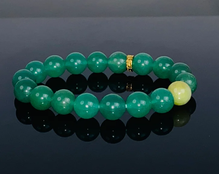 

Lucky Gemstone Natural Crystal Bracelet, Handmade Green and Yellow Gemstone Beads with Gold Accent for Men Women