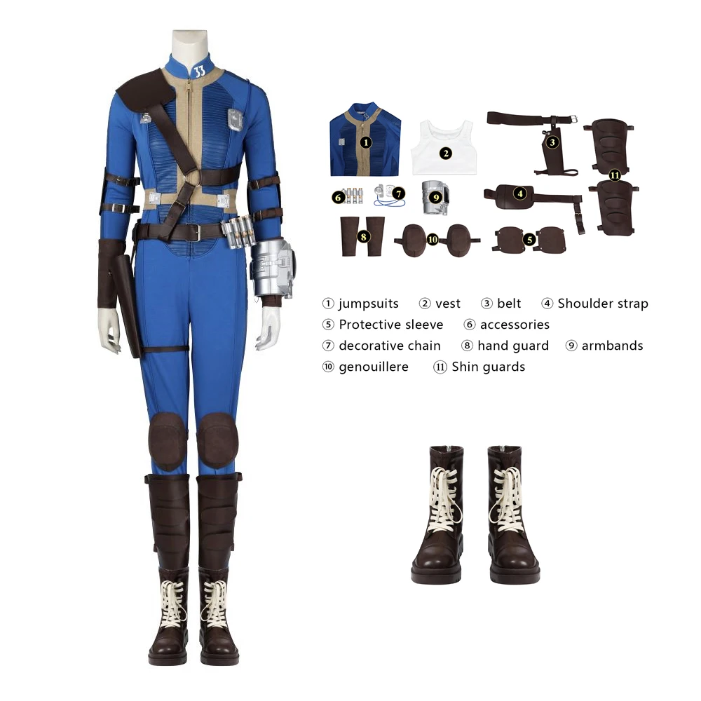 

Game Costume Girl Lucy Cosplay Blue jumpsuit Autumn Cos Costume Bag Game Vest Belt Costume Halloween Carnival Party Role Playing