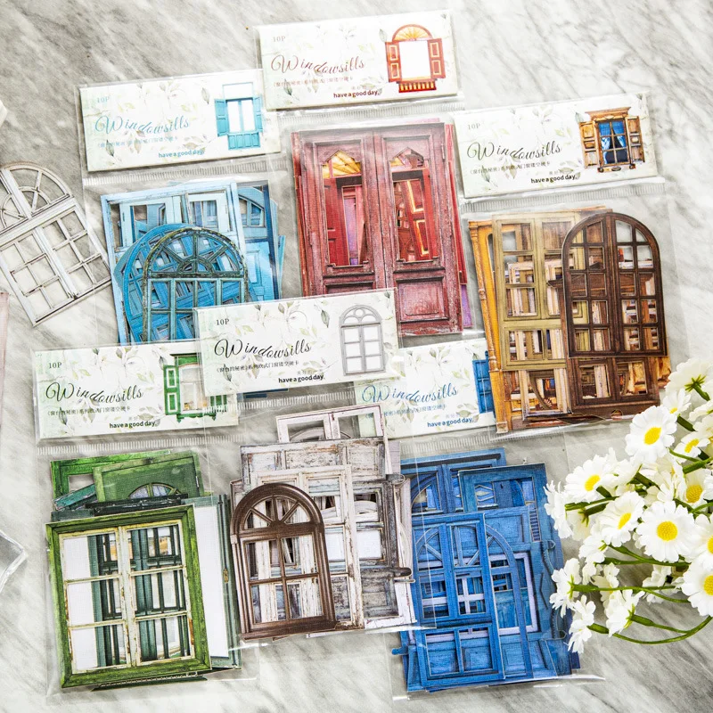 10Pcs Window Sill Secrets Series Decorative Sticker Vintage Door Collage Scrapbooking Label Diy Diary Album Journal Planner