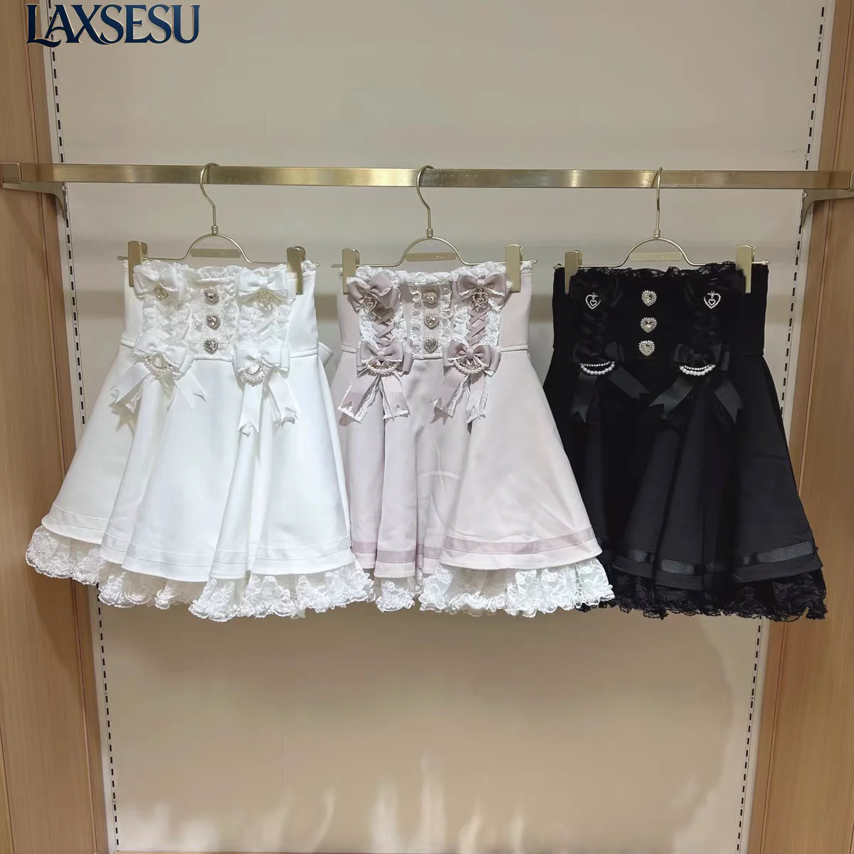 Japanese 2026 Summer New Lolita Sweet and Cute Girl's Casual Skirt Lace Bow Detachable Waist Slimming Liz Skirt for Women