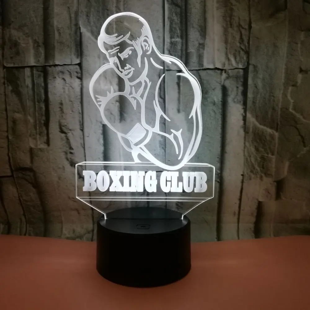 Boxing Man Model 7 Color Chagne LED 3D Illusion Night Light Home Decoration Baby Sleeping Lighting Party Bedroom Atmosphere Lamp