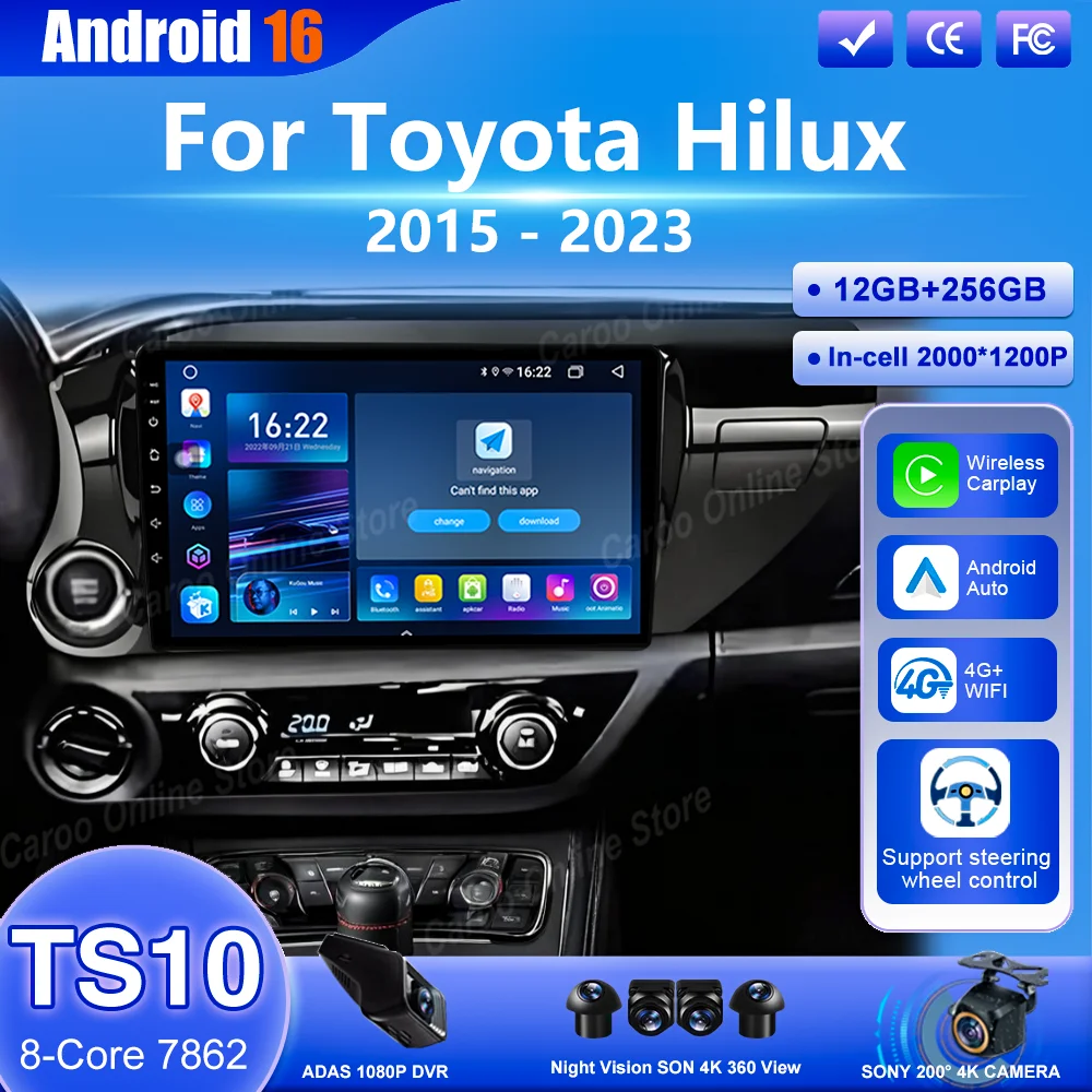 

Android 16 For Toyota Hilux 2015 -2023 Auto Carplay Car DVD Radio Stereo Navigation GPS Multimedia Player Car Accessories WIFI