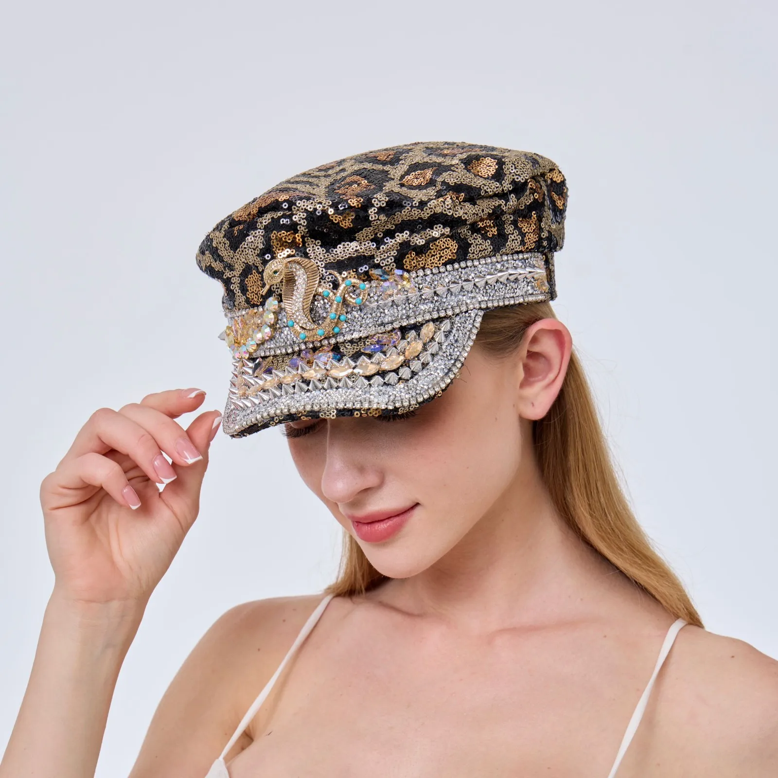 

Блестящая панама HongLuan с пайетками и стразами для музыкальных фестивалей, женская, а также военные аксессуары и кепки для мужчин