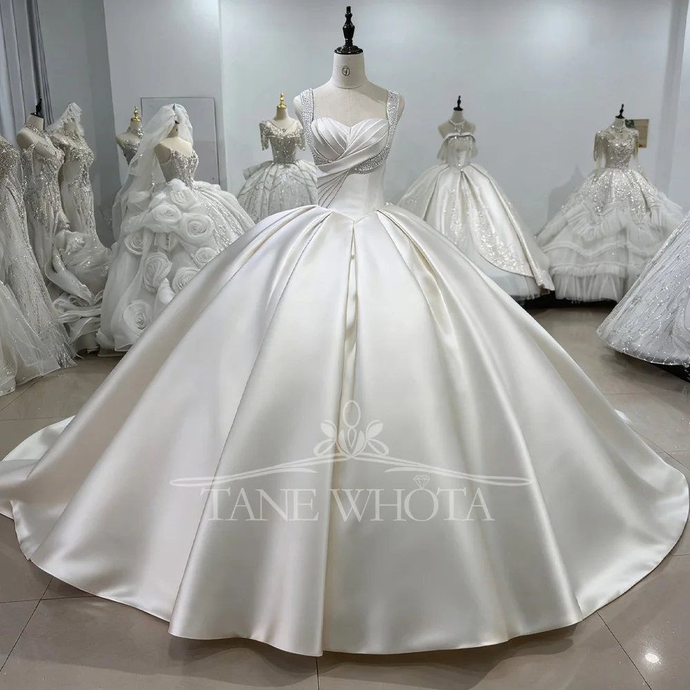 Suknia Slubna Spaghetti Straps Sleeveless Beaded Ruched Lace-Up Back Customized Ball Gown Wedding Dress