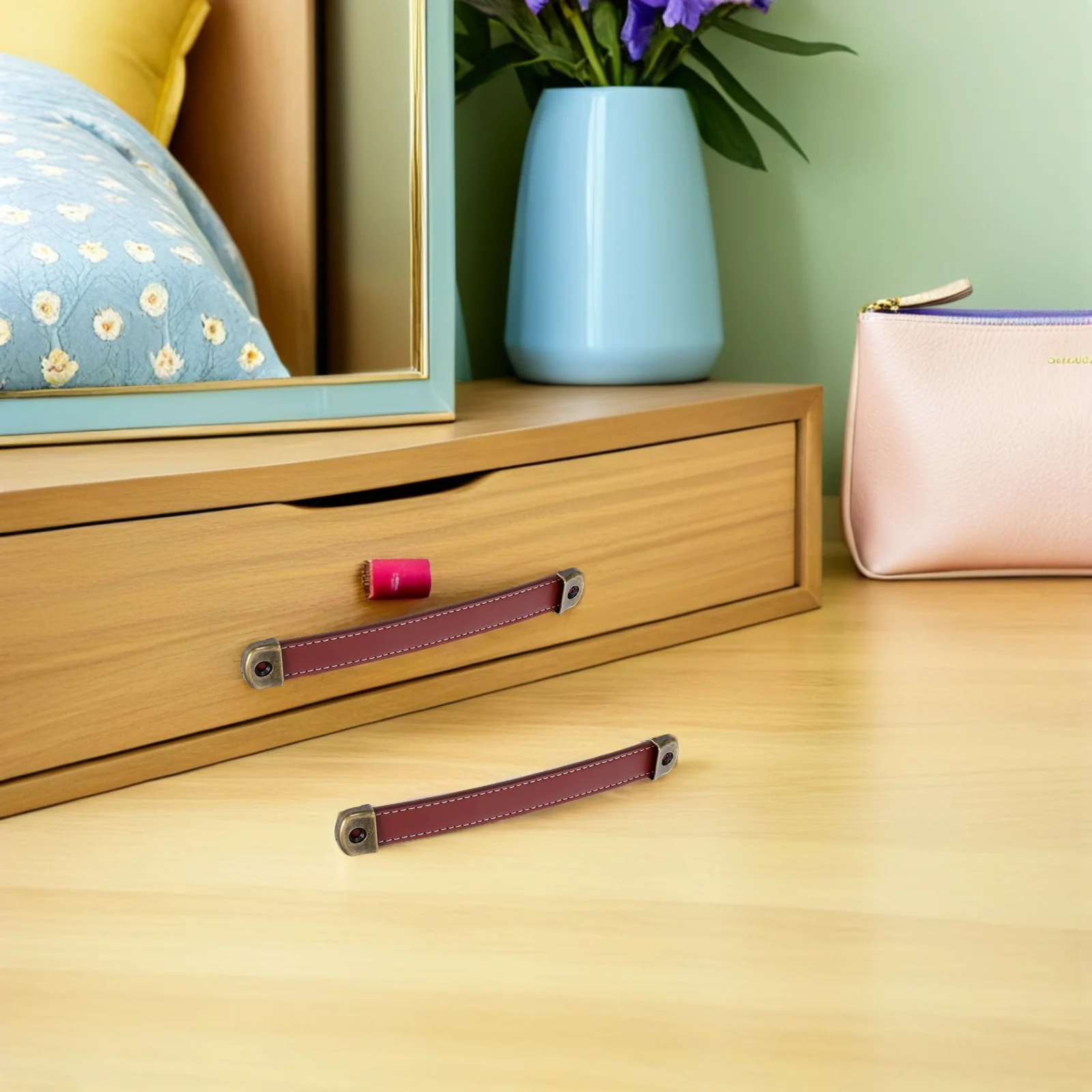 

2pcs Pu Drawer Pulls Brown Vintage Cabinet Handles Durable Furniture Hardware Replacement Dresser Door Suitcase Handles Comfort