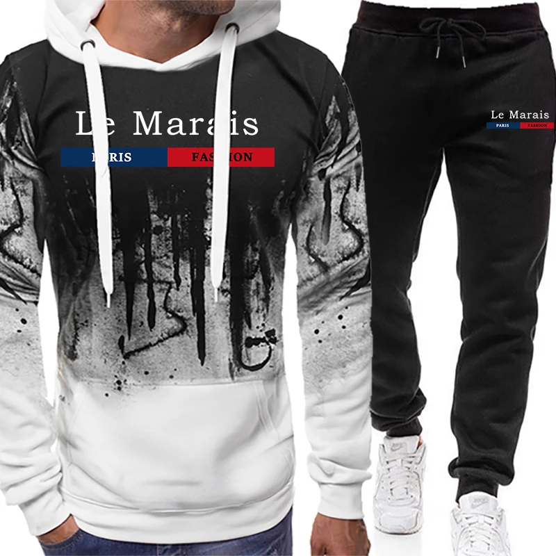 

Новое поступление 2023 года, мужская повседневная спортивная одежда, толстовки с капюшоном, черные спортивные штаны, спортивная одежда, комплект из 2 предметов, мужские домашние спортивные костюмы для улицы