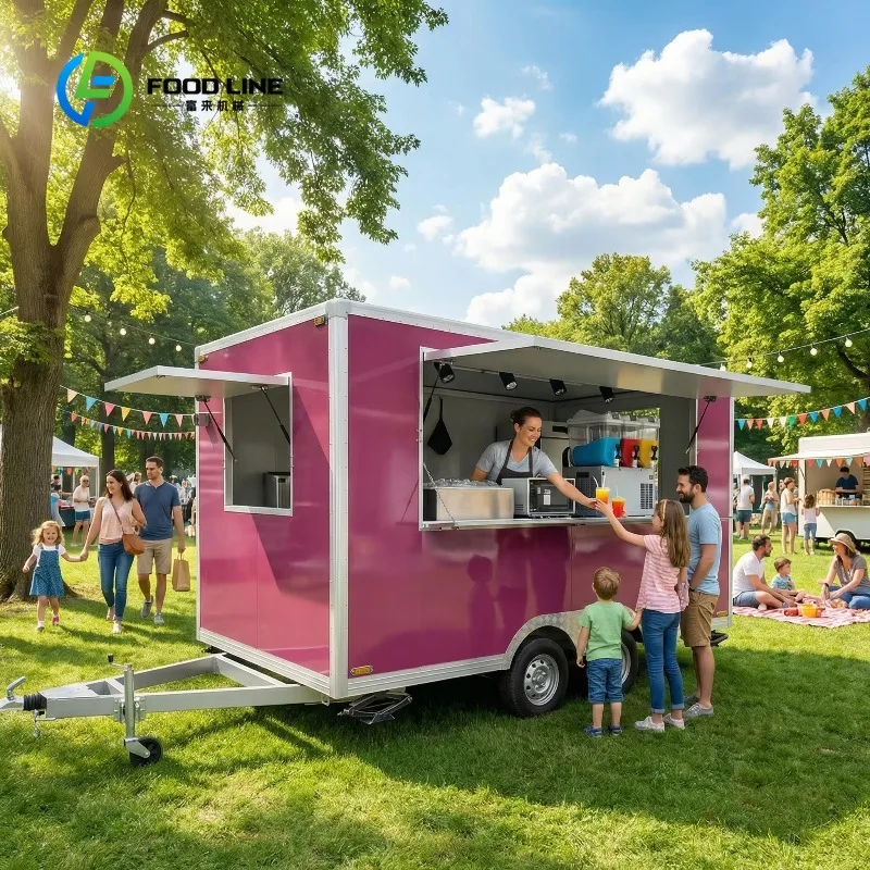 Square Food Cart Customized Hot Selling Box Trailer High Space Utilization with LED Fast Food Vending Equipment High Quality
