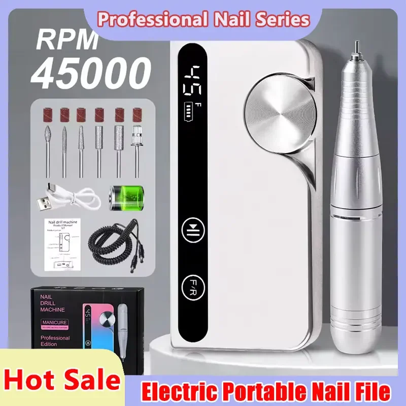 

Перезаряжаемая дрель для ногтей, 45000 об/мин, профессиональная малошумная машина для полировки ногтей, подходит для инструмента для полировки гель-лака для ногтей