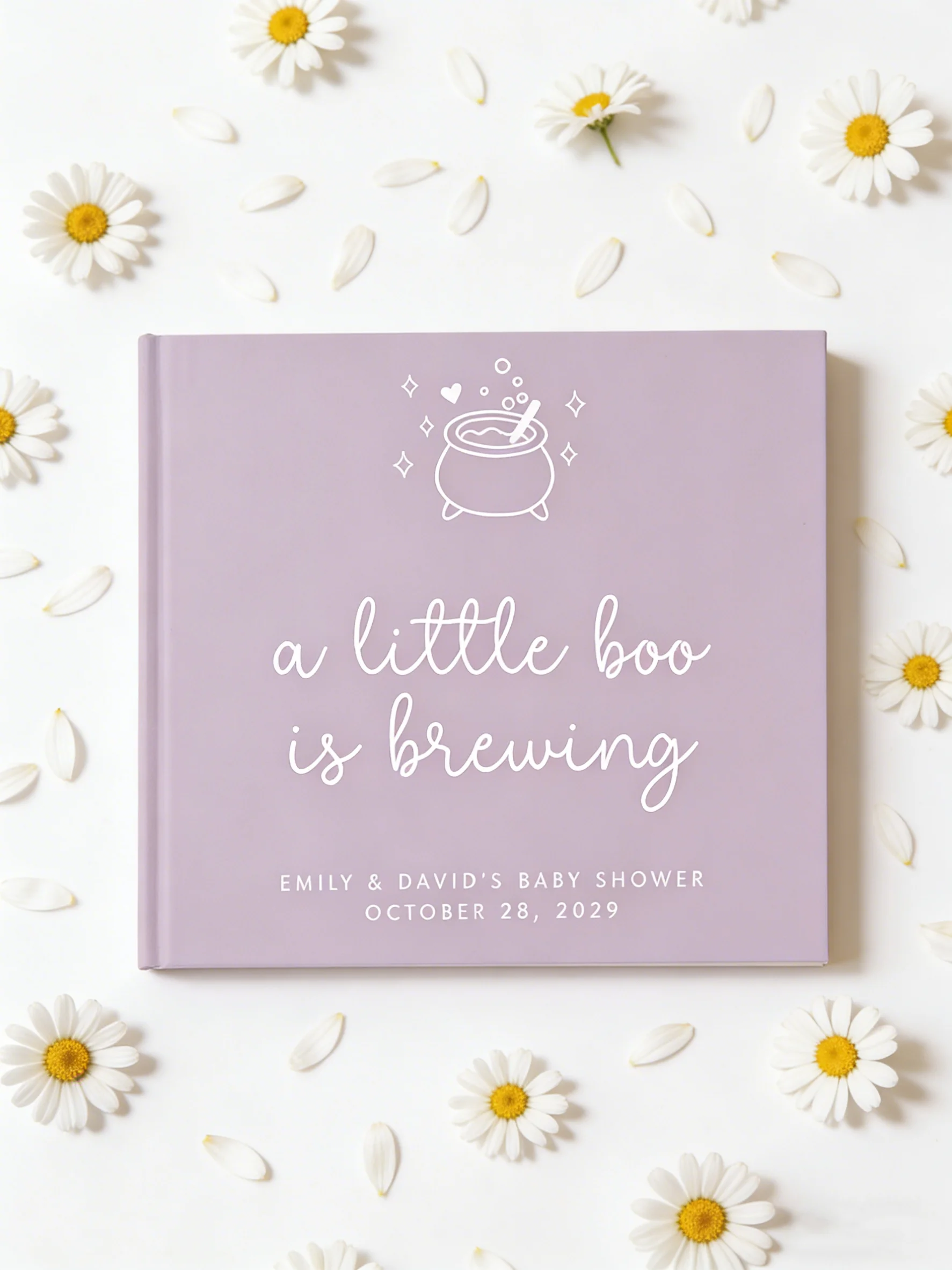 

Книга для гостей на Хэллоуин и вечеринку в честь рождения ребенка, персонализированный альбом для пожеланий и воспоминаний "A Little Boo Is Brewing" с выбором из нескольких цветов.