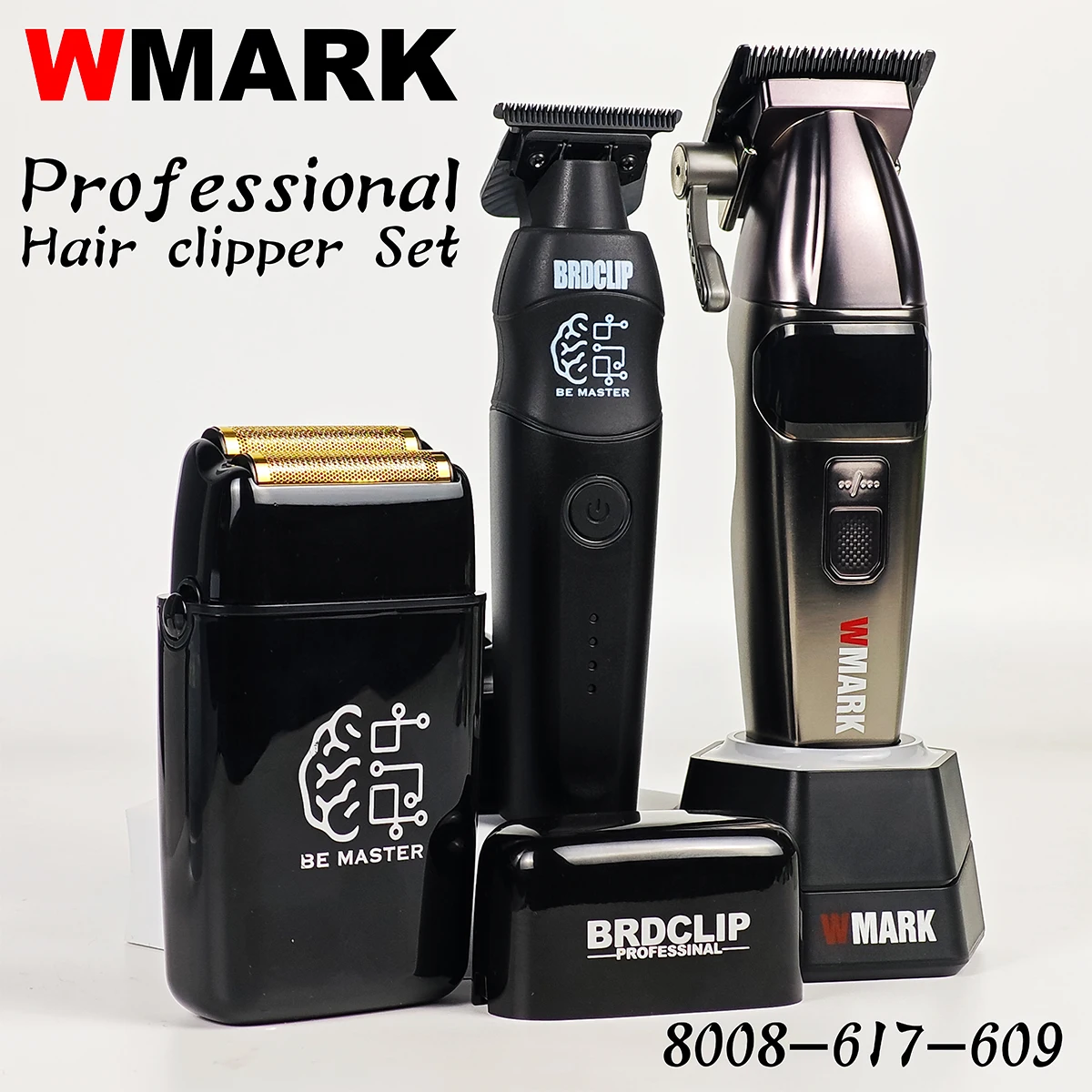 Juego de cortadora de pelo eléctrica profesional WMARK 8008-617-609 cortadora de pelo 9000RPM con base DLC hoja barbería para máquina de hombre
