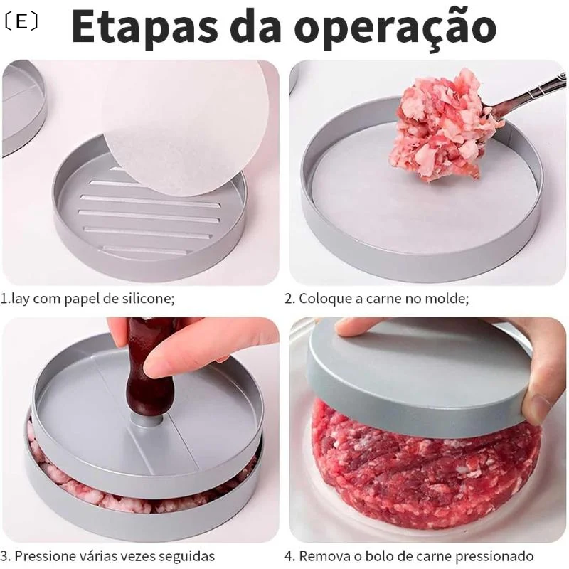 〔E〕Non Stick Aluminum Burger Press With Ergonomic Wooden Handle Perfect For Home Kitchen Backyard Barbecue