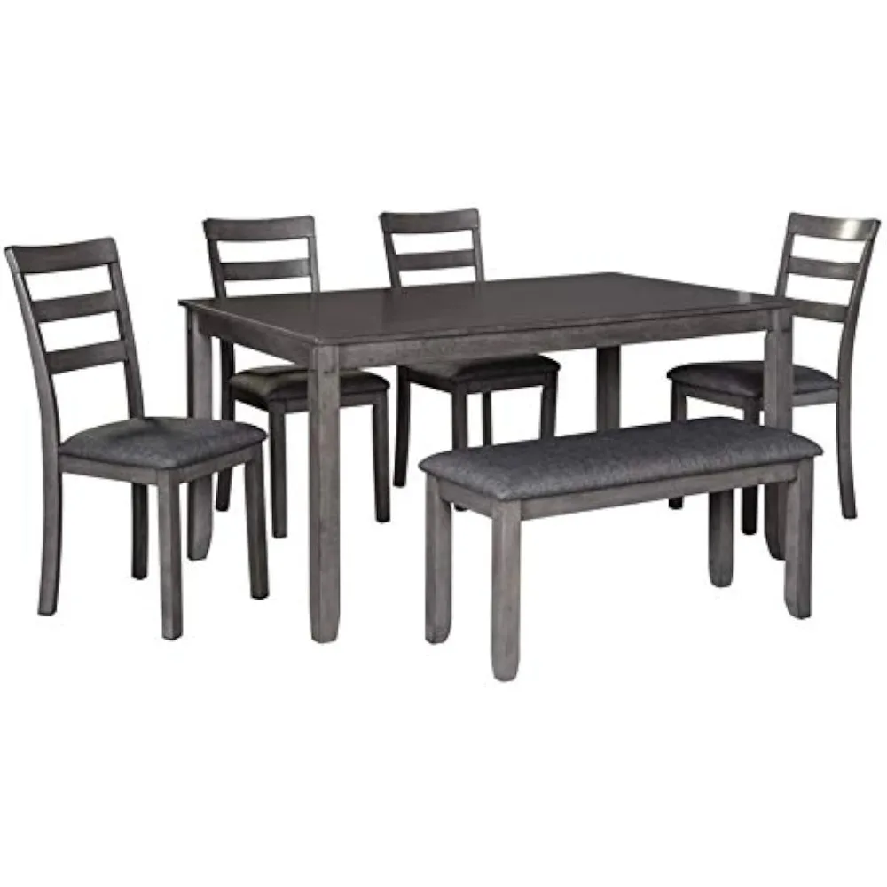 

Bridson Modern 6 Piece Dining Set, Includes Dining Table, 4 Chairs & Bench, Gray, 36"W X 60"D X 30"H-137 Pounds