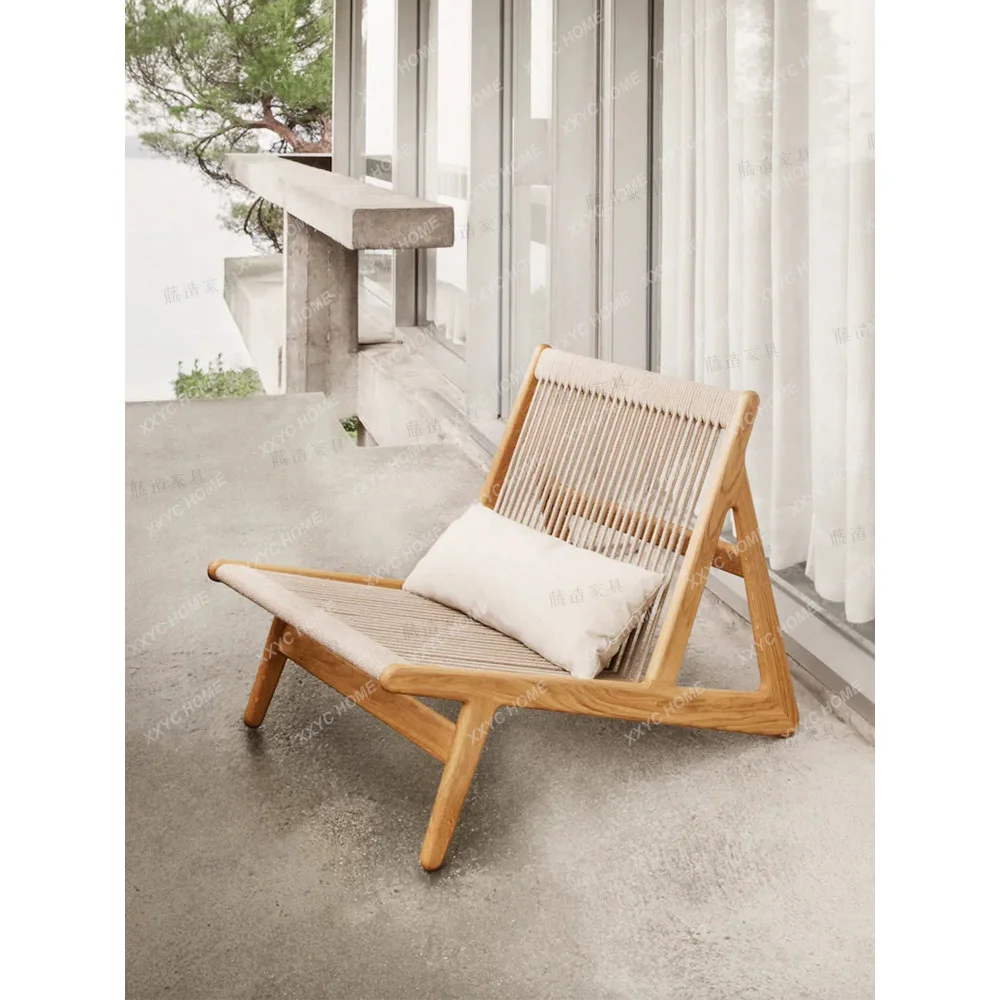 Quiet Style Balcony Leisure Sofa Chair Vintage Solid Wood Braided Rope Single Hotel B & B Bedroom Living Room Light Luxury