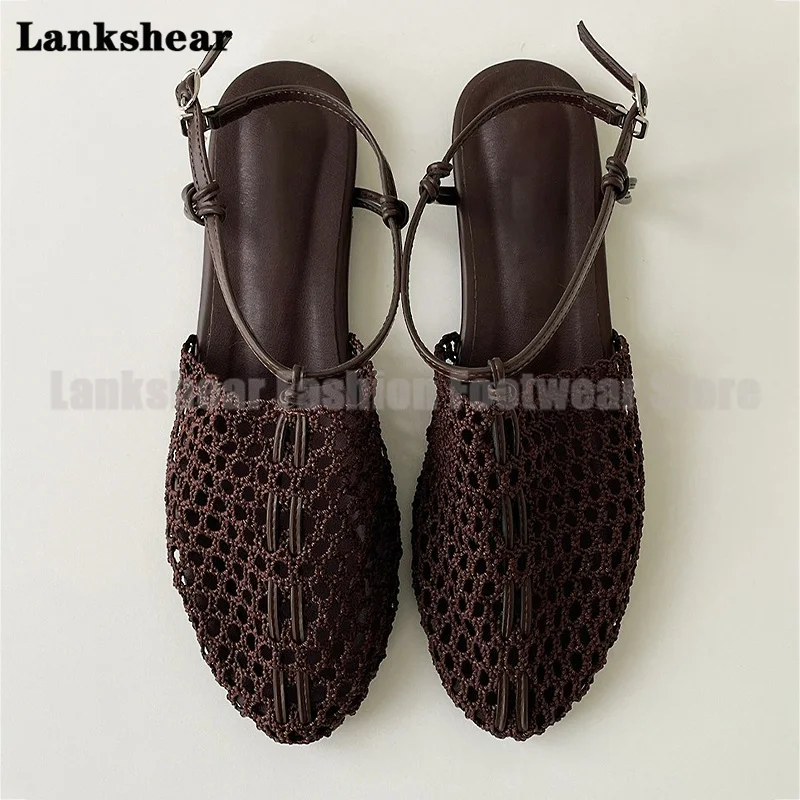

Knitted Roman Sandals Women Shoes Summer Round Toe Falt Hollow Sandals Outdoor Casual Shoes Sandalias De Mujer Verano