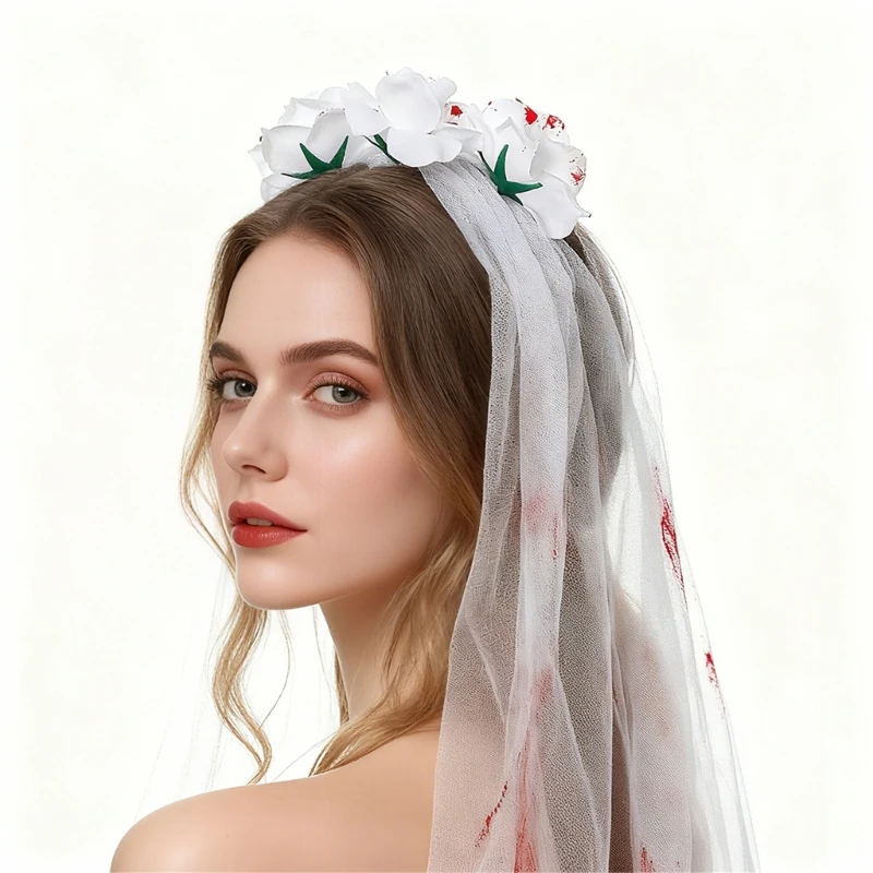 أنماط الفيكتوري الدموي روز شبكة وشاح الرأس هالوين القوطية تحت عنوان الحجاب الطرف للنساء وعشاق الأزياء