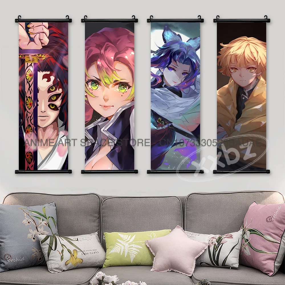 Dämon Slayer Hängende Malerei Anime Poster Kamado Tanjirou Wand Kunst Wohnkultur Agatsuma Zenitsu Schriftrollen Bilder Für Wohnzimmer – Detail 3