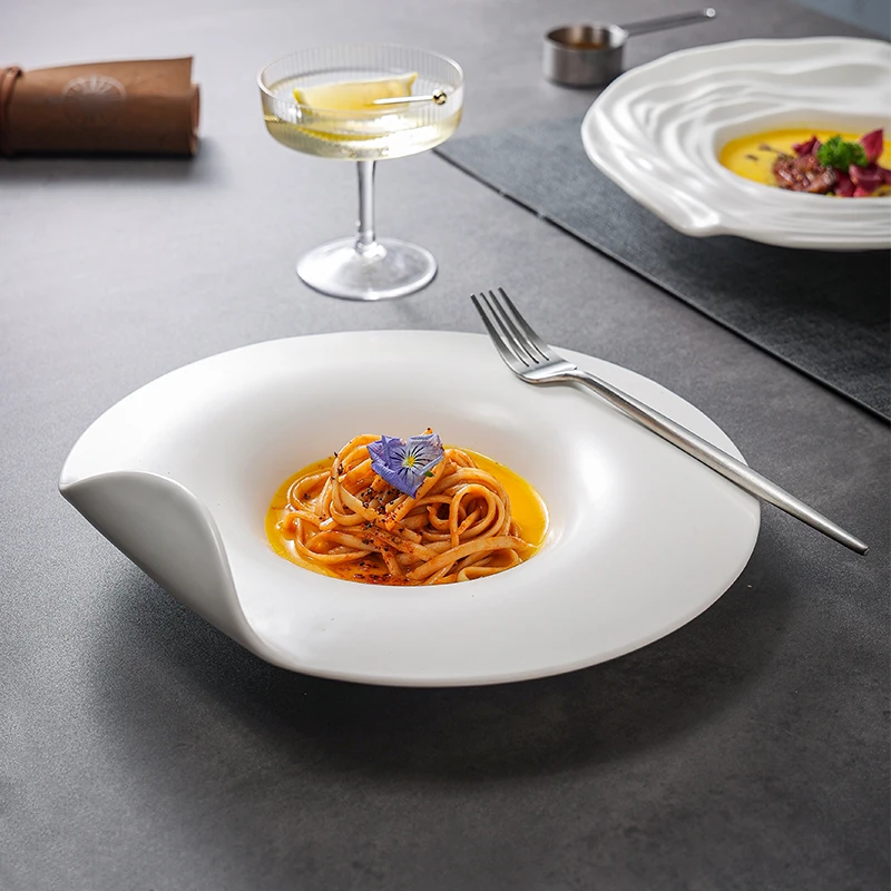 Pure White Ceramic Pasta  Simple Western Food  High-grade Straw Hat Creative Hotel Club Tableware Abalone