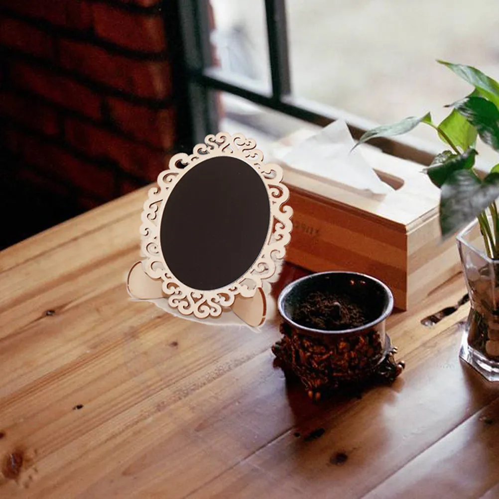 20Pcs Mini Wooden Blackboard Chalkboard Black Hollow Flower Design Reusable Message Frames Sturdy Stand for Wedding Table
