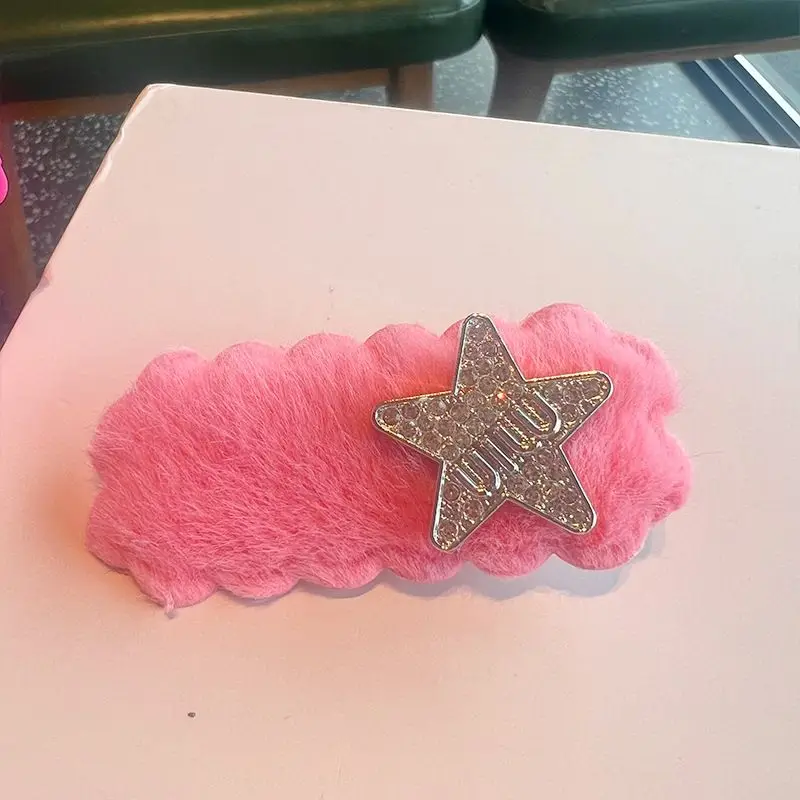 New Barbie Pink Plush Hair Clip Five Pointed Star 3D Banger Clip Kawaii Decoration Accessories Birthday Gift for Children Girls