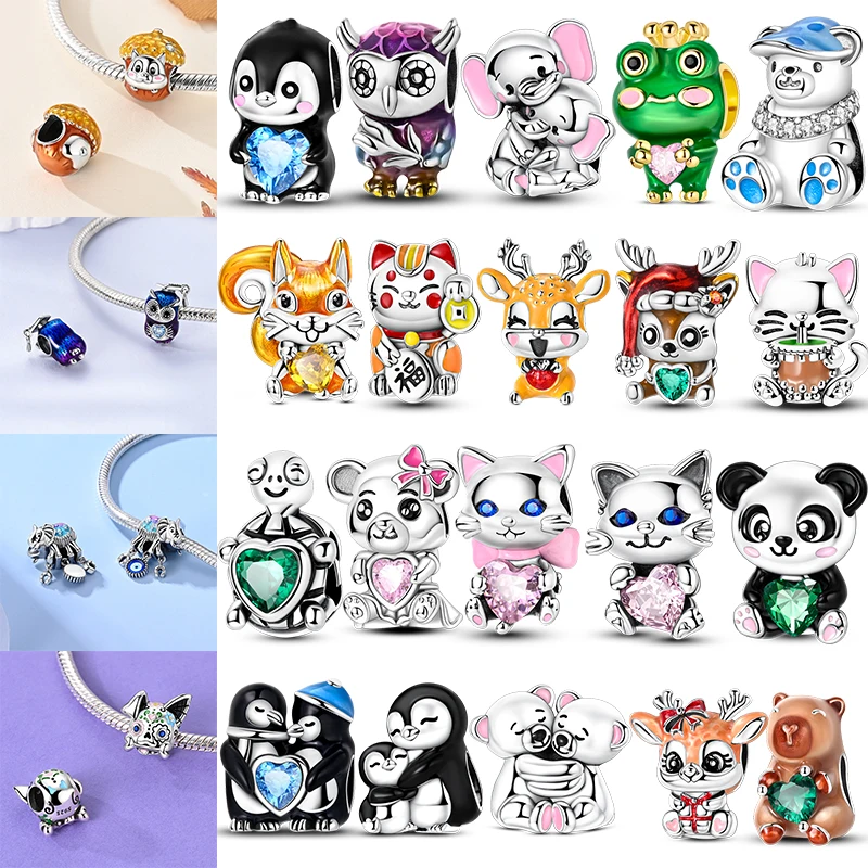 

925 Sterling Silver frog fox etc Heart-shaped gemstone decoration Charms Fit Original Bracelet Women Jewelry Girl Making Beads