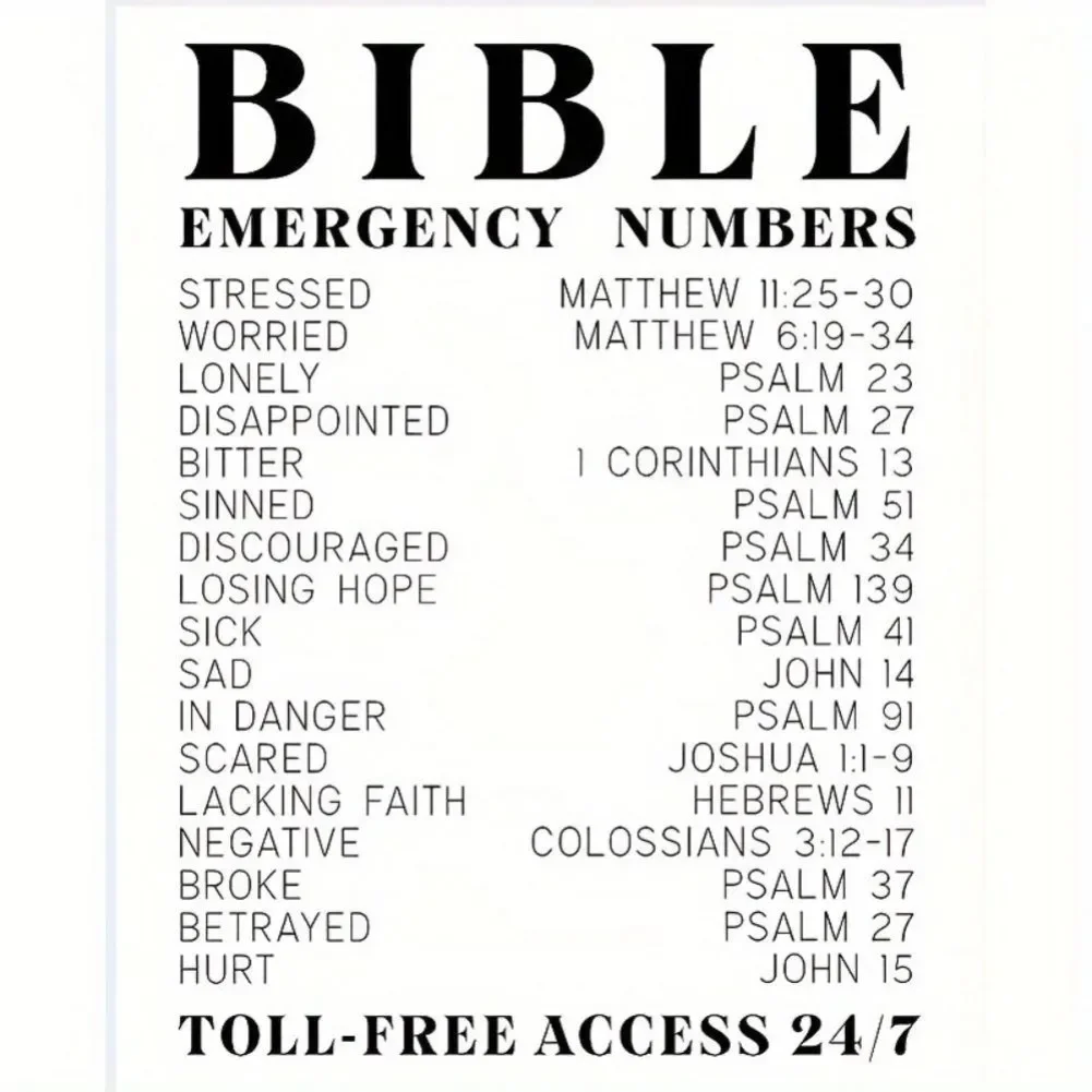 Seni Dinding Ayat Alkitab, Nombor Kecemasan, Tipografi Rohani Inspirasi, Sesuai sebagai Hadiah Keagamaan untuk Lelaki dan Wanita