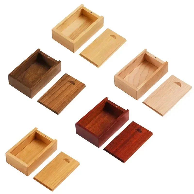 Caja de almacenamiento sin terminar de madera Natural sólida, 5 uds., con tapa deslizante para collar, anillo, caja de regalo en blanco, caja de regalo decorativa USB