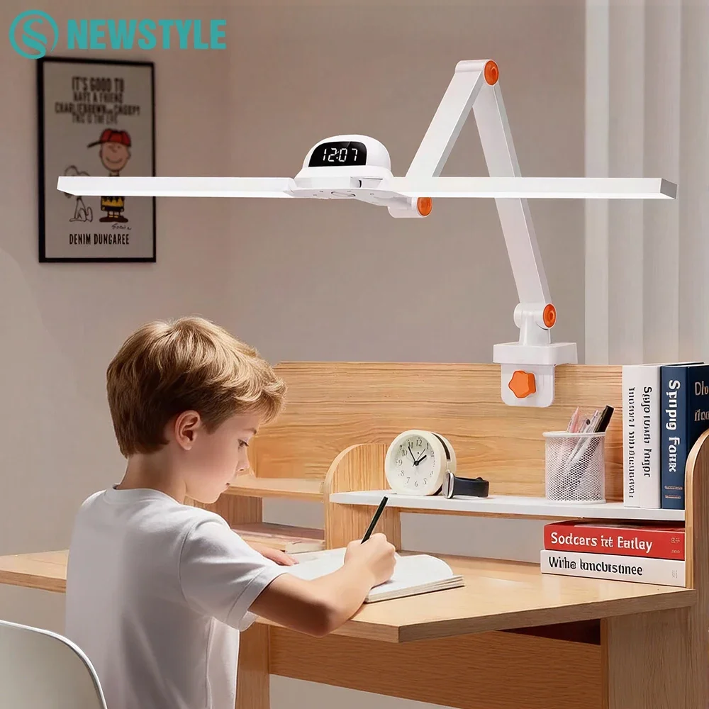 

Настольная лампа-прищепка 12 Вт с двумя светодиодными головками, полноспектральная, для защиты глаз, без мерцания, без синего света, с плавной регулировкой яркости, для студентов