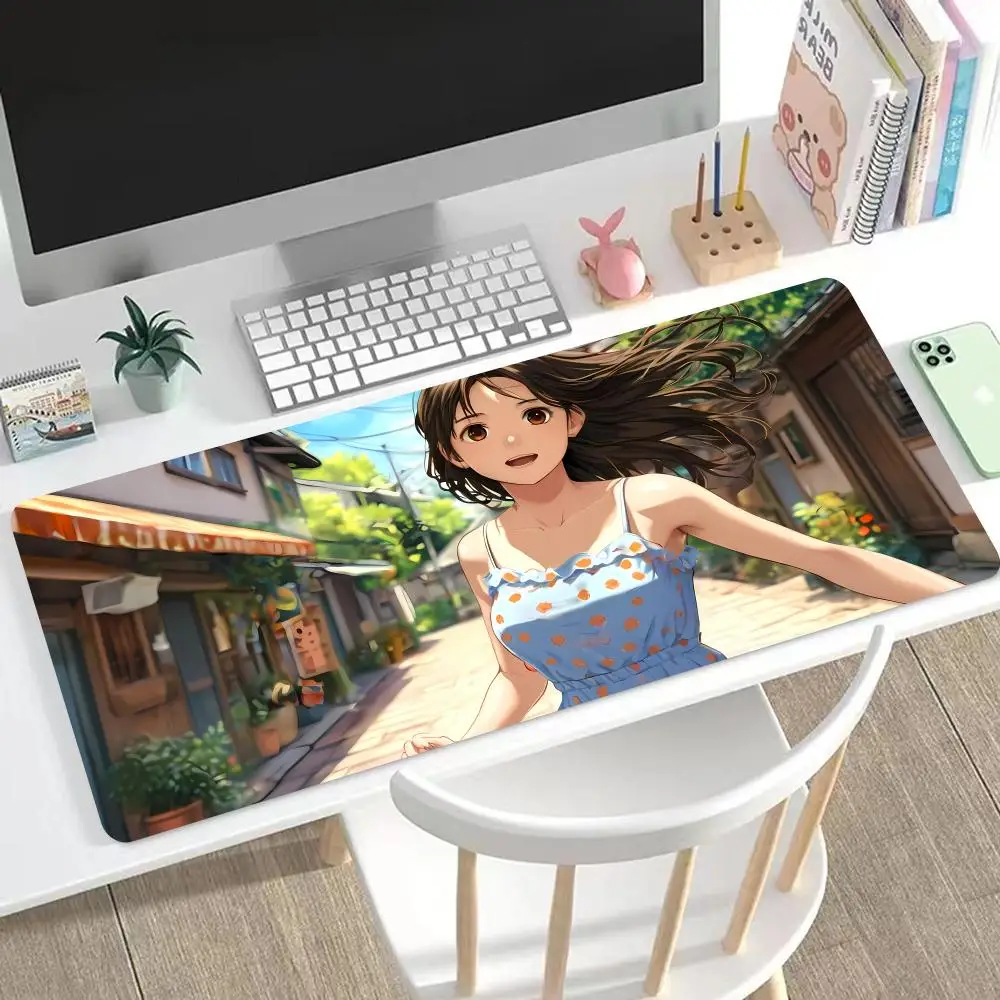

Summer And The Girl Mouse Pad Large Mouse Pad & Computer Game Mouse Mat (35.4x15.7IN/31.5X15.7IN Map) (90 x40/80x40cm Map)