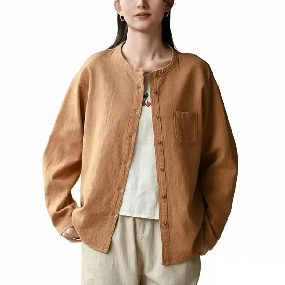 

Ретро-рубашка из рами с воротником-стойкой и пуговицами, весна-лето